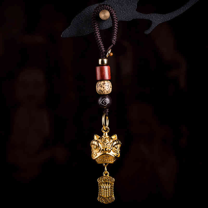 Key Rings Brass Car Chain Pendant High-grade Chinese Style Lion Men's and Women's Book Bag Hand Woven Hanging Jewelry