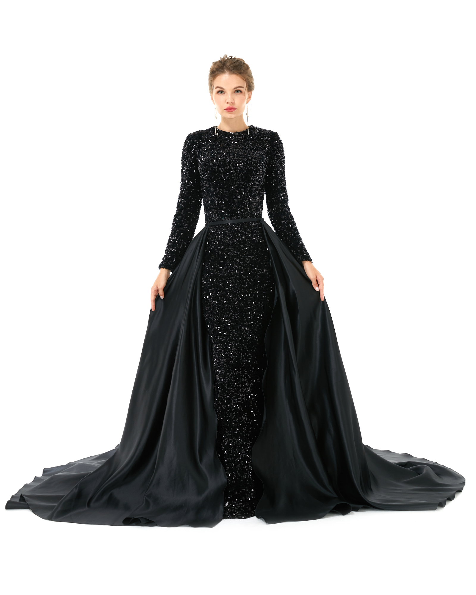 Formal Dress for Women, Long Sleeve Sequin Bodice Sparkly Fitted Prom Evening Party Gown with Detachable Satin Overskirt with, If you need other color;contact with us
Formal Dress for Women, Long Sleeve Sequin Bodice Sparkly Fitted Prom Evening Party Gown with Detachable Satin Overskirt with, If you need other color;contact with us