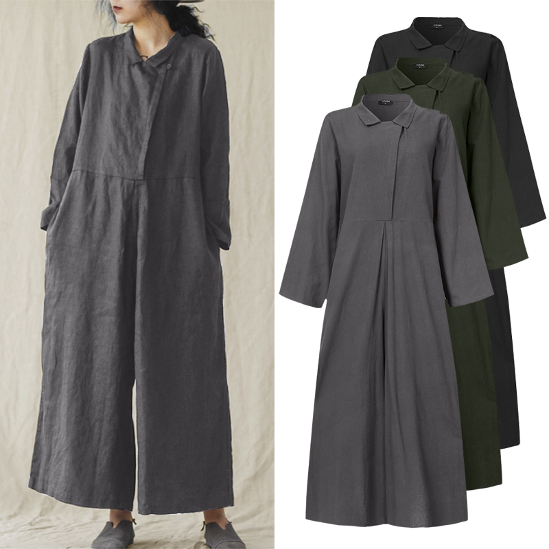 Overalls Jumpsuits For Women Long Sleeve Lapel Collar Playsuit Wide Leg Pants VONDA Female Long Trousers Pantalon Plus Size, Black
Overalls Jumpsuits For Women Long Sleeve Lapel Collar Playsuit Wide Leg Pants VONDA Female Long Trousers Pantalon Plus Size, Black