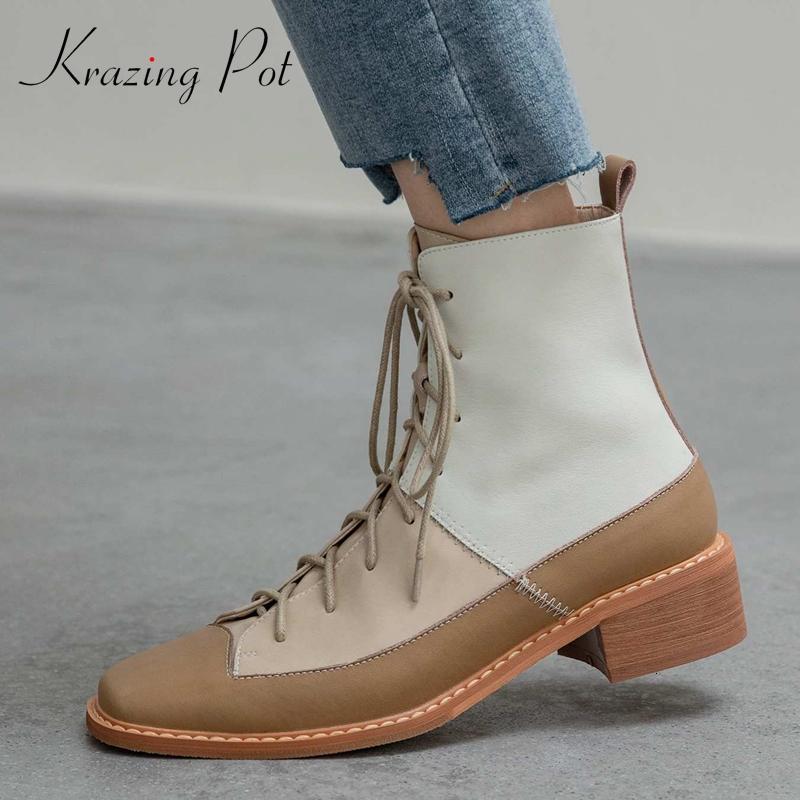 Boots Krazing Pot short natural leather sewing mixed colors square toe thick med heel zipper handmade cozy dress ankle L08 Z31U, Multi
Boots Krazing Pot short natural leather sewing mixed colors square toe thick med heel zipper handmade cozy dress ankle L08 Z31U, Multi