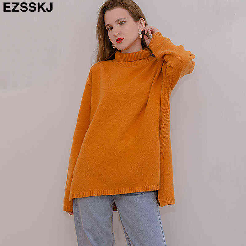 Autumn Winter splitside oversize thick Sweater pullovers Women loose cashmere turtleneck big size Sweater Pullover female 211109