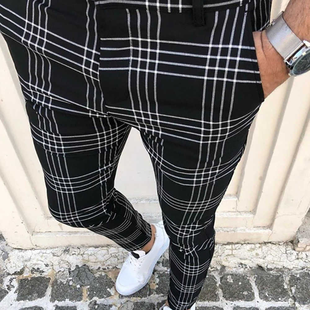 Men's Pants Smart Casual Fashion Men's Clothing Plaid Pencil Pants Thin Mid Waist Jogger Casual Trousers Pants for Men Y0811