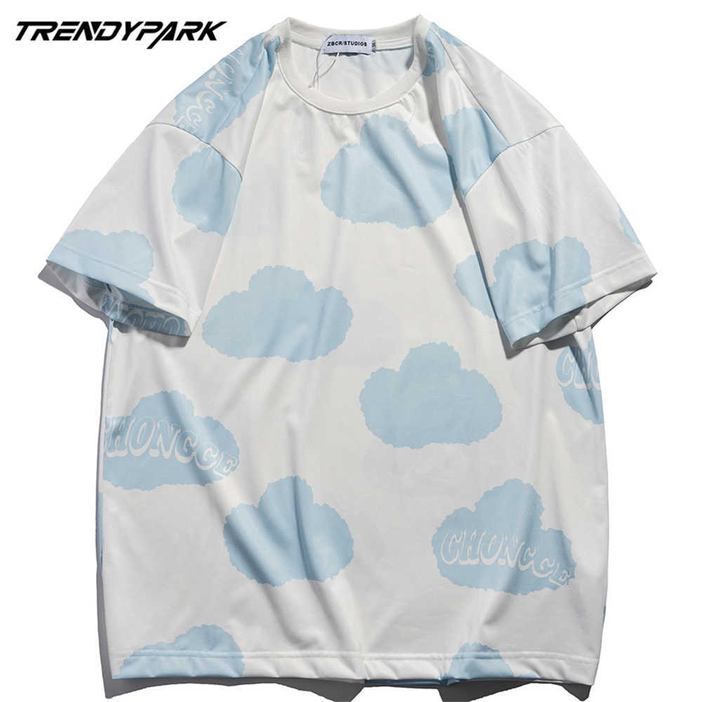 Men's Hip Hop T Shirt Blue Sky Printed Polyester Soft Fabric T-Shirt Harajuku Summer Short Sleeve Tshirt Tops 210601