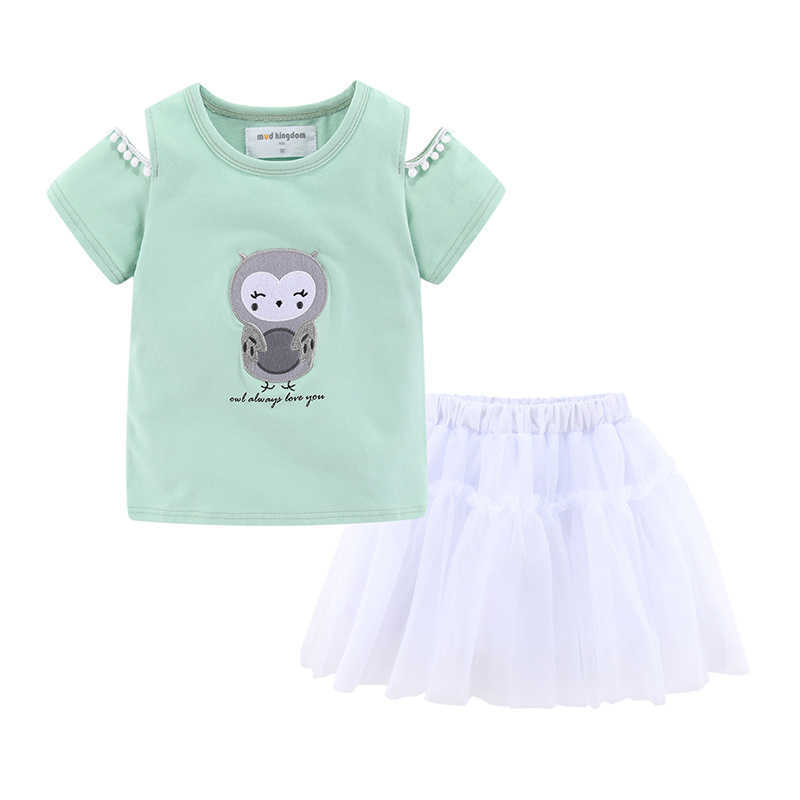Mudkingdom Cold Shoulder Girl Skirt Set Animal Print Summer Outfits for Girls Cartoon Elephant Kids Clothes 210615