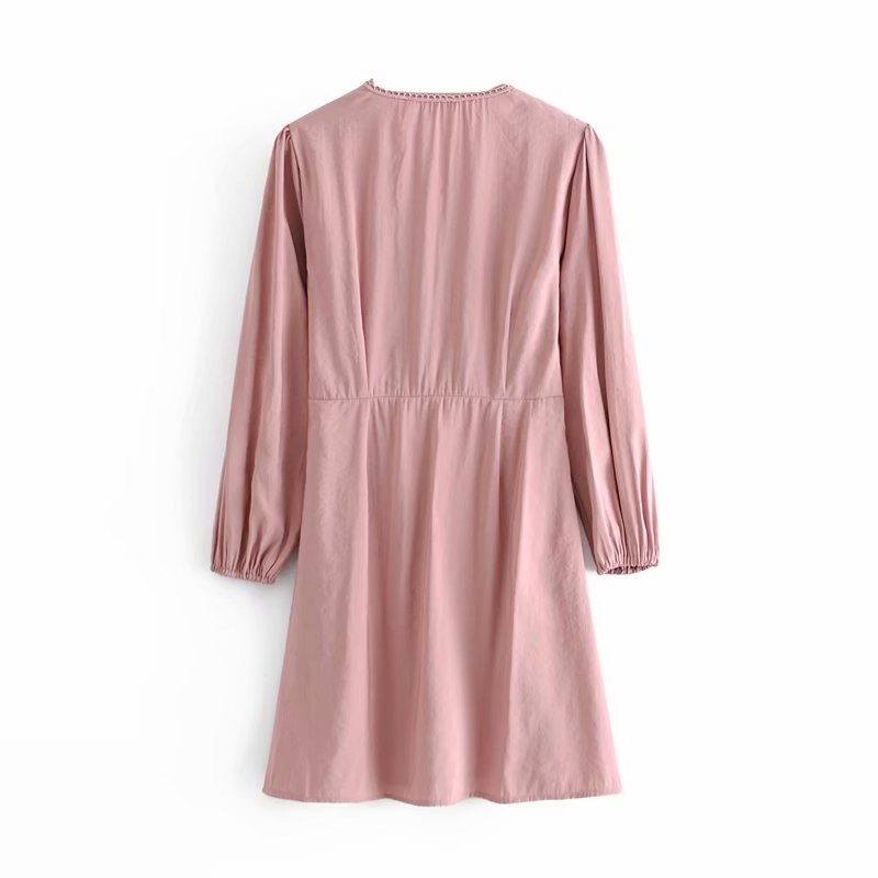 Fashion Women Knee Length Dresses Autumn Pink Lace Patchwork Ladies Sweet Female Dress Slim Girls Chic 210430