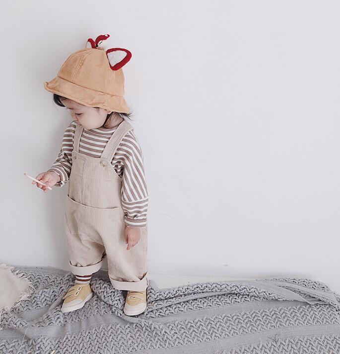Spring Autumn Korean style baby boys girls fashion corduroy loose overalls infant kids casual all-match suspender trousers 210508