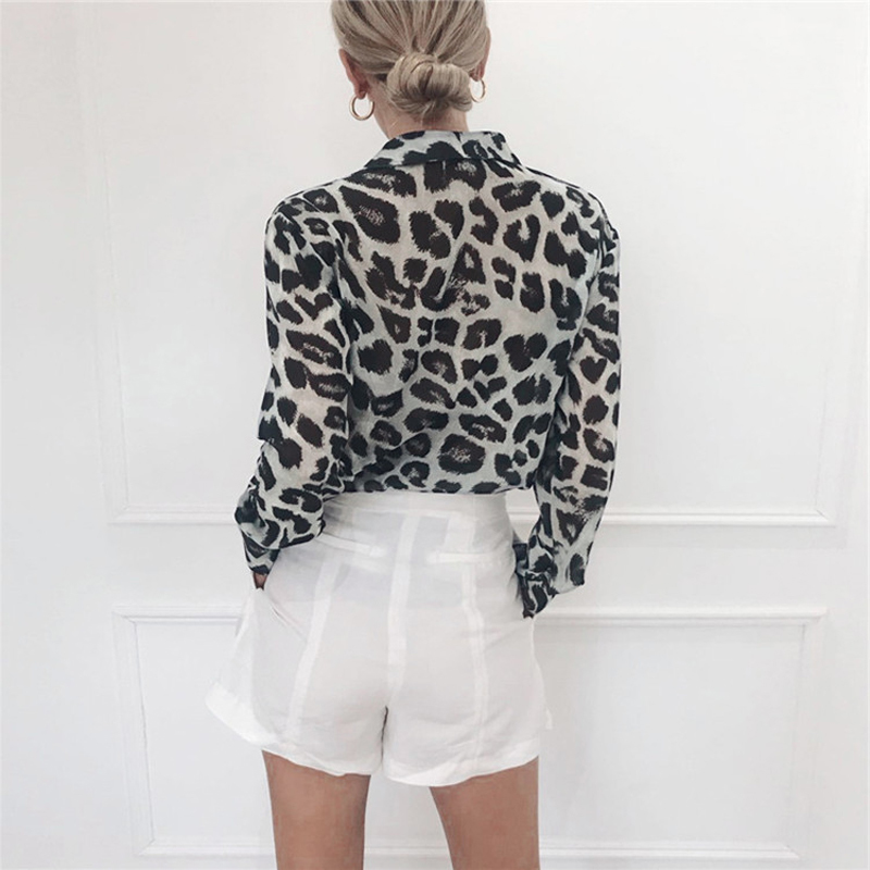 Chiffon Blouse Long Sleeve Sexy Leopard Print Turn Down Collar Lady Office Shirt Tunic Casual Loose Tops Plus Size Blusas 210428