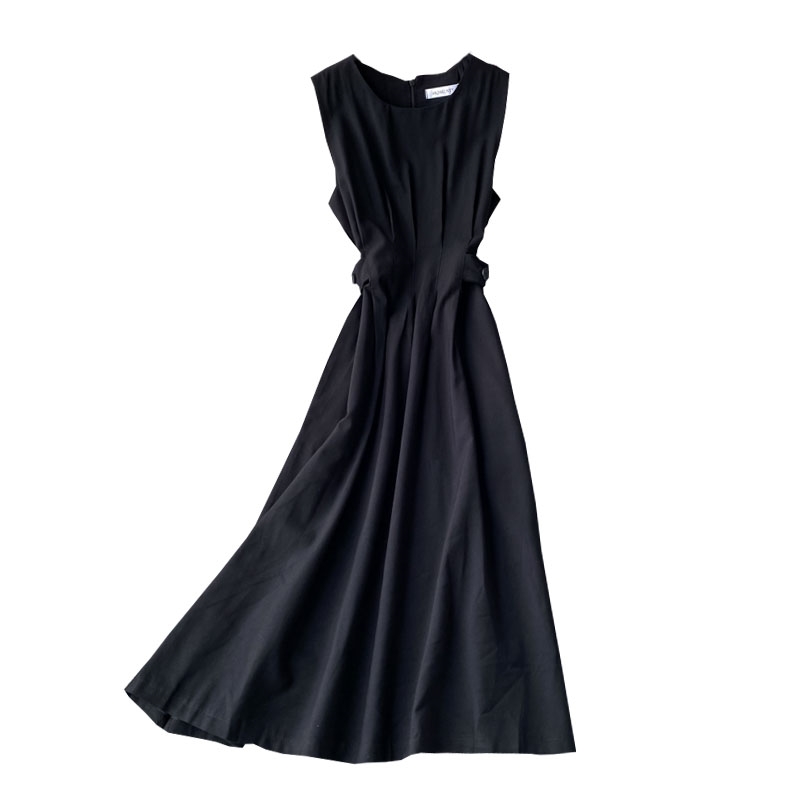 LY VAREY LIN Summer Solid Sleeveless High Waist Dress Sexy A-line O Neck Mid-Calf Women Party 210526