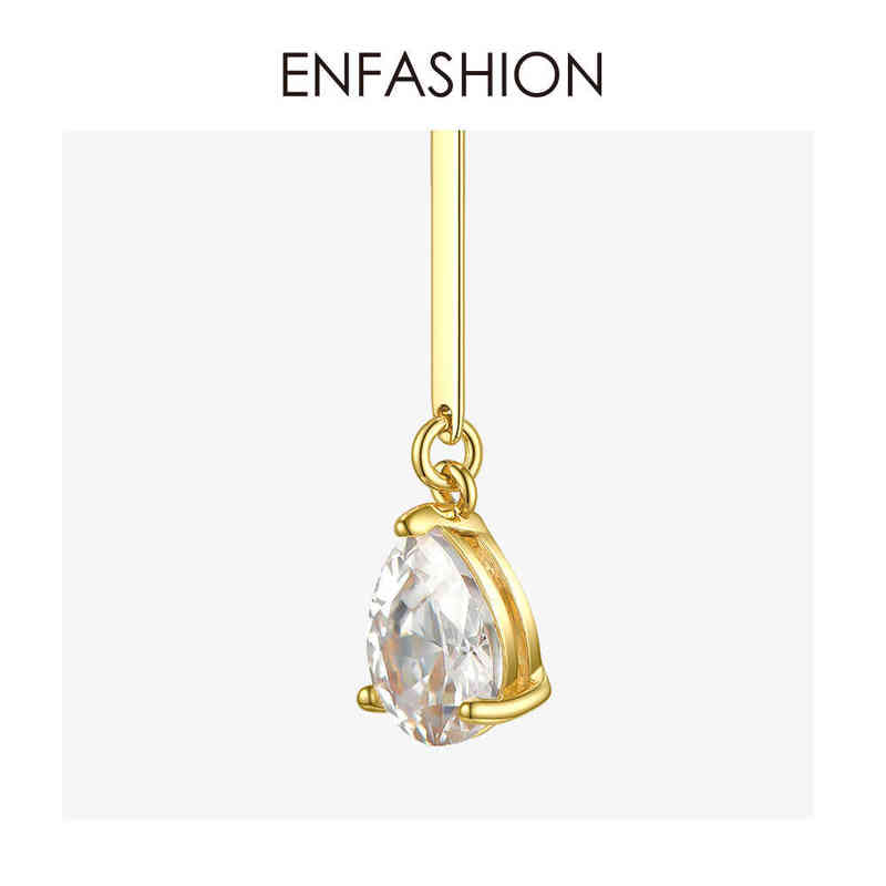 ENFASHION Asymmetric Water Droplets Crystal Ear Cuff Clip On Earrings For Women Gold Color Earcuff Earings Fashion Jewelry E1151 211216