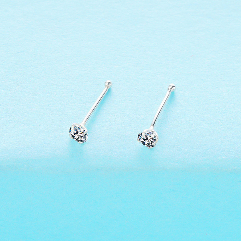 925 Sterling Silver Nose Stud For Woman Round Trend Zircon Nose Ring Body Piercing Jewelry Not Allergic Party Gift 210507