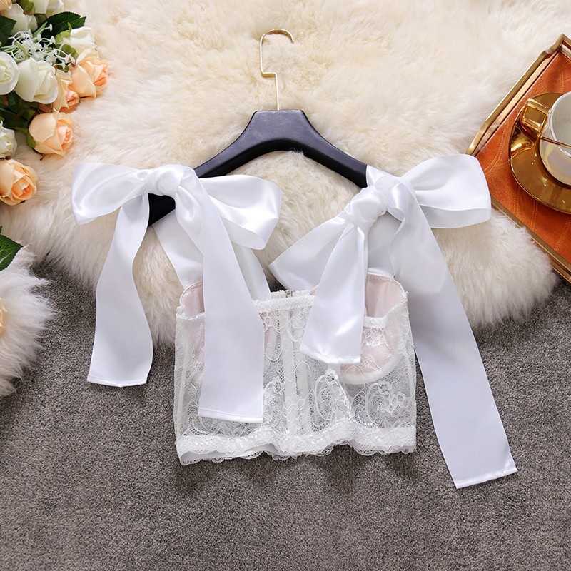 DEAT Women Sleeveless Slim Fit With Lace Bow Knot Camis Arrivals Sexy Temperament Fashion Spring Summer 11D1253 210709