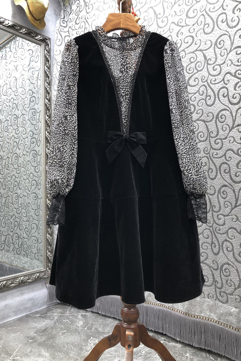 Printed Mesh Stitching Velvet Dress Womens Clothing European and American Autumn New French Short Skirt 10B, As shown in figure
Printed Mesh Stitching Velvet Dress Womens Clothing European and American Autumn New French Short Skirt 10B, As shown in figure