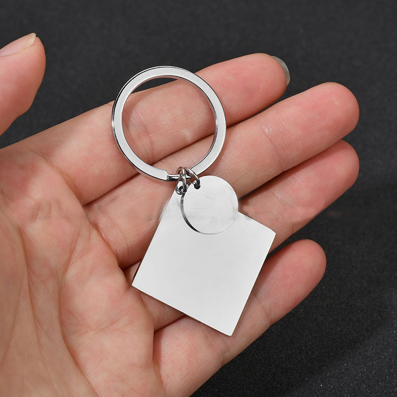 100% Stainless Steel Square Pendant Keychain Blank Army Ketting For Engraving Mirror Polished Car keyring Wholesale 10PCS 210409