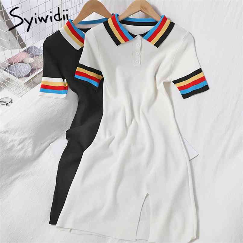 Fashion High Waist Knitted Dresses Women Stripes Spliced Turn-down Collar Short Sleeve A-line Slit Spring Sundress 210607, Black
Fashion High Waist Knitted Dresses Women Stripes Spliced Turn-down Collar Short Sleeve A-line Slit Spring Sundress 210607, Black
