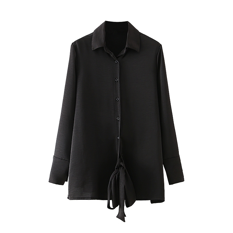 Causal Women Solid Soft Shirts Fashion Ladies Elegant Turn Down Collar Tops Streetwear Female Chic Drawsting Blouses 210430