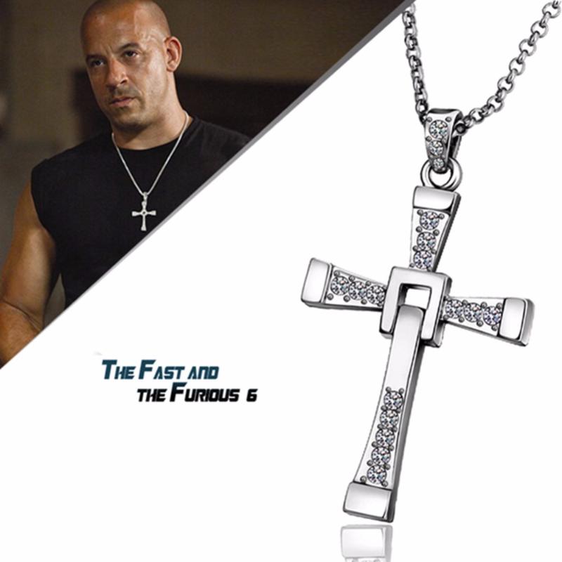 Pendant Necklaces The Fast And Furious Cross Necklace Rose Gold Color Long Crystal Jesus Men’s Jewelry Boy Friend Gift
