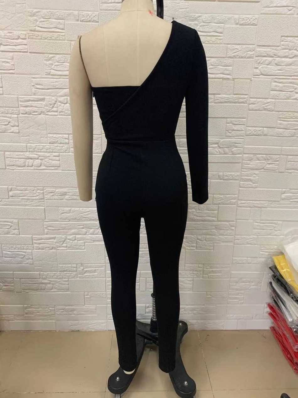 Bodycon Jumpsuit Sexy One Shoulder Sequin Black Women Celebrity Party Club 210527