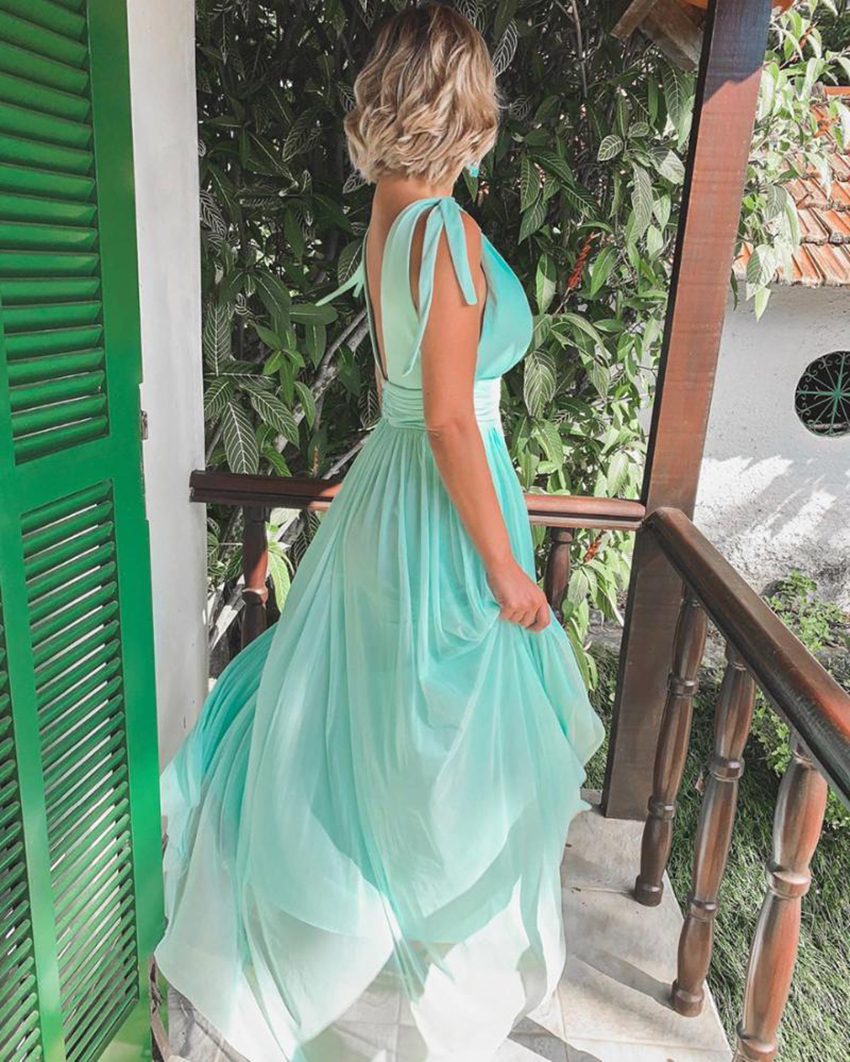 2021 Bridesmaid Dress V-Neck Ball Gown Dresses Chiffon Backless Formal Evening Plus Size Prom Party Custom