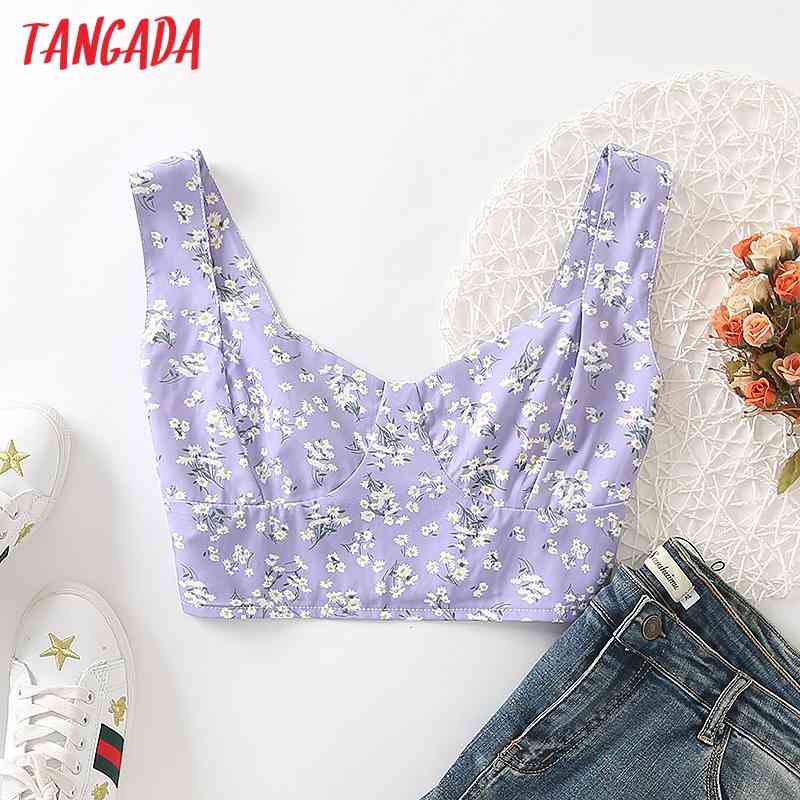 Summer Women Floral Print Tank Top Sleeveless Backless Female Tops 2M138 210416