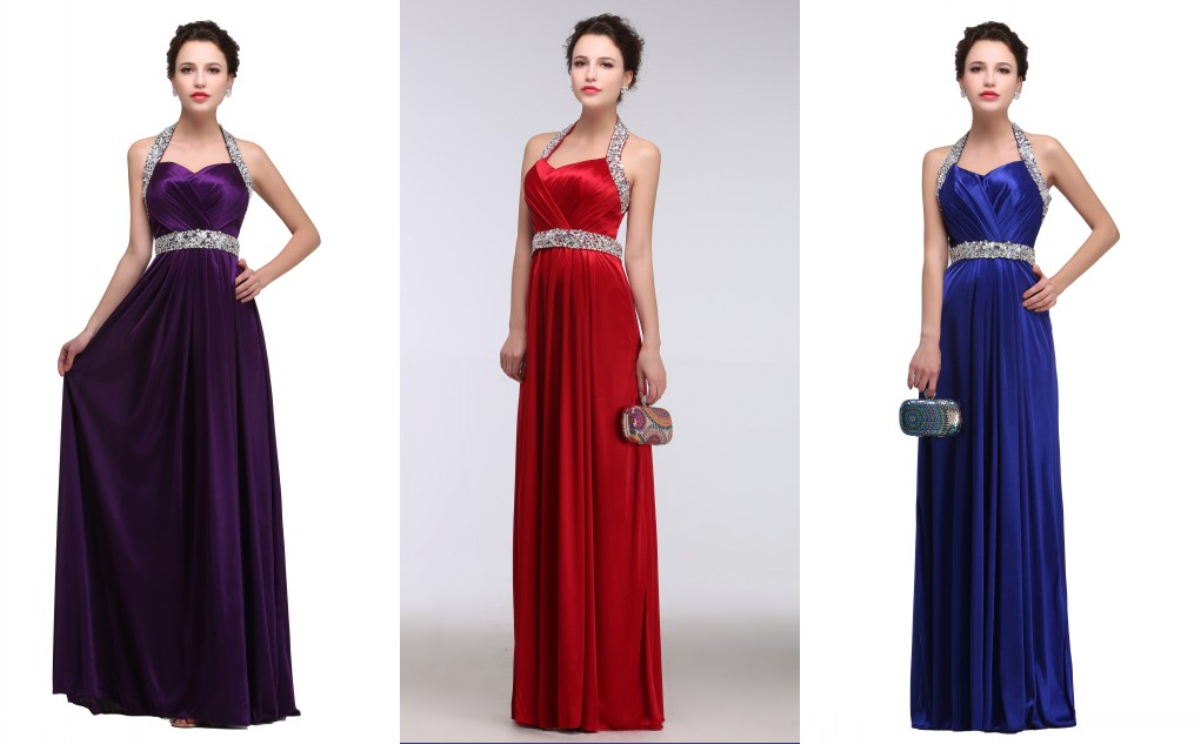 Bridesmaid Dress Long Luxury 2021 Halter V Neck Beading Women's Long Party Evening Prom dresses