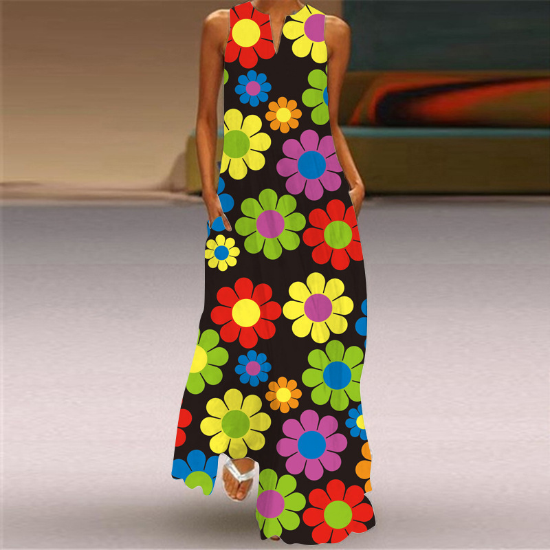 Women Maxi Dress Summer Beach 3D Flower Butterfly Printed Sleeveless Elegant V Neck Casual Plus Size Vestidos es 210522
