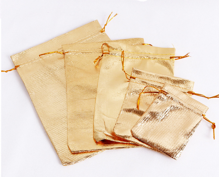 100 PCS gold plated Gauze Satin Drawstring Bags 4SIZES Wedding Jewelry Packaging Pouches Nice Gift Bags FACTORY