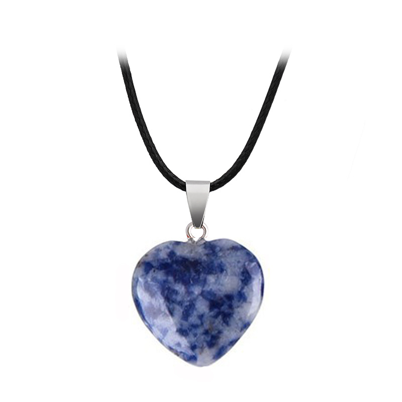 Handmade Leather Rope Chain Love Heart Natural Stone Pendant Chakra Necklace for Women Heart Shape Crystal Agate Jade Gemstone Necklaces Couple Nice G