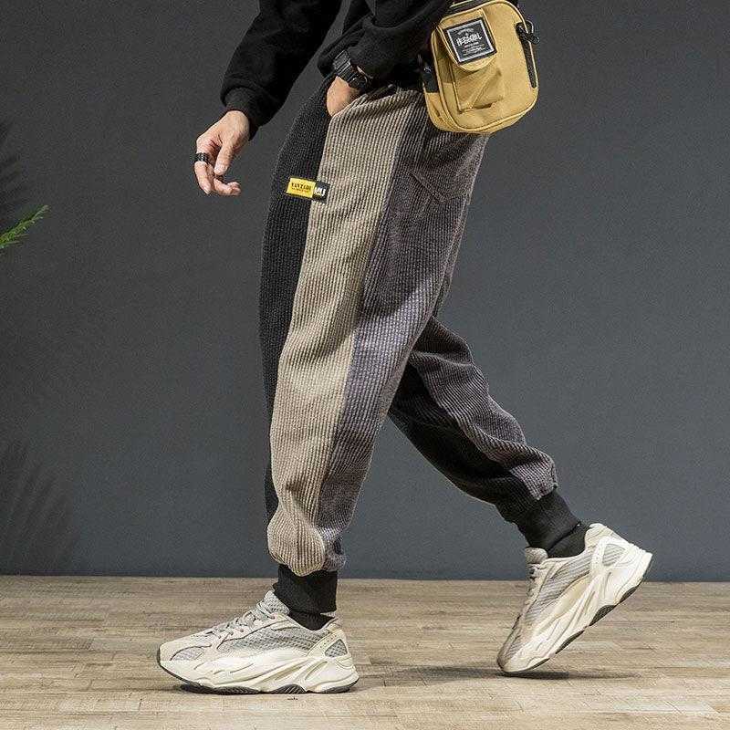 Spring Corduroy Pants Loose Spring /Autumn Cargo Pants Color Blocking Patchwork Hip Hop Sports Trousers Male Streetwear Joggers Y0927
