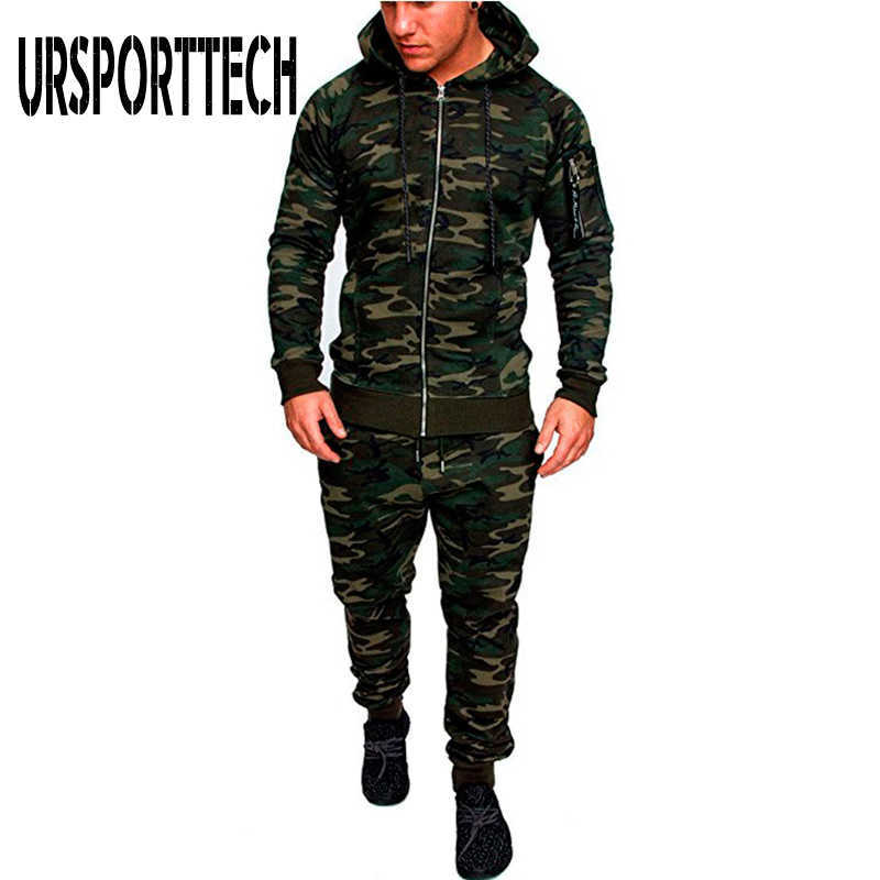 Camo Tracksuit Men Set Spring Autumn Sweat Suit Set Mens Sporting Clothing Hoodie and Sweatpants 2 Pieces Jogger Outfit 210528