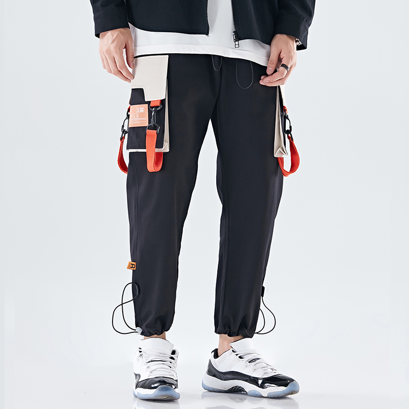 Ribbons Overalls Cargo Pants Men Personality Streetwear Loose Casual Pockets Track Fashion Trousers Sport Joggers Men Clothing