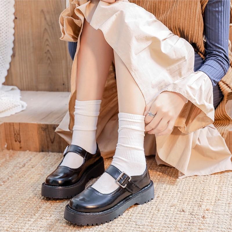 Dress Shoes Lolita Chunky Heel Platform Mary Jane Women Round Toe Black Buckle Strap High Goth 2021