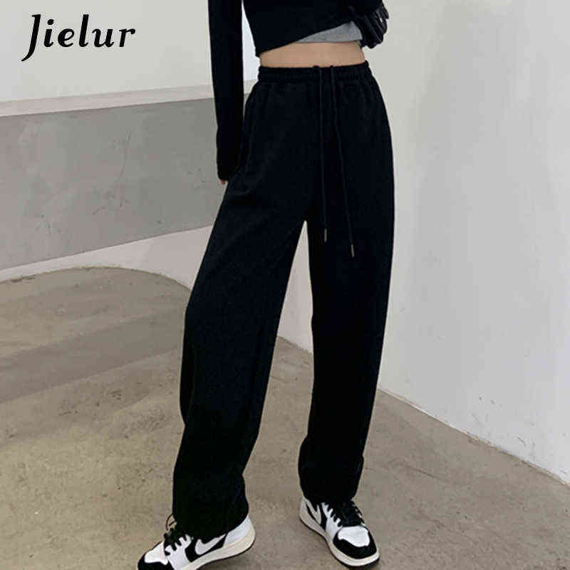 Jielur Korean White Blue Pants Women High Waist Loose Drawstring Harem Casual Comfortable Female Sports Street S-XL 211115