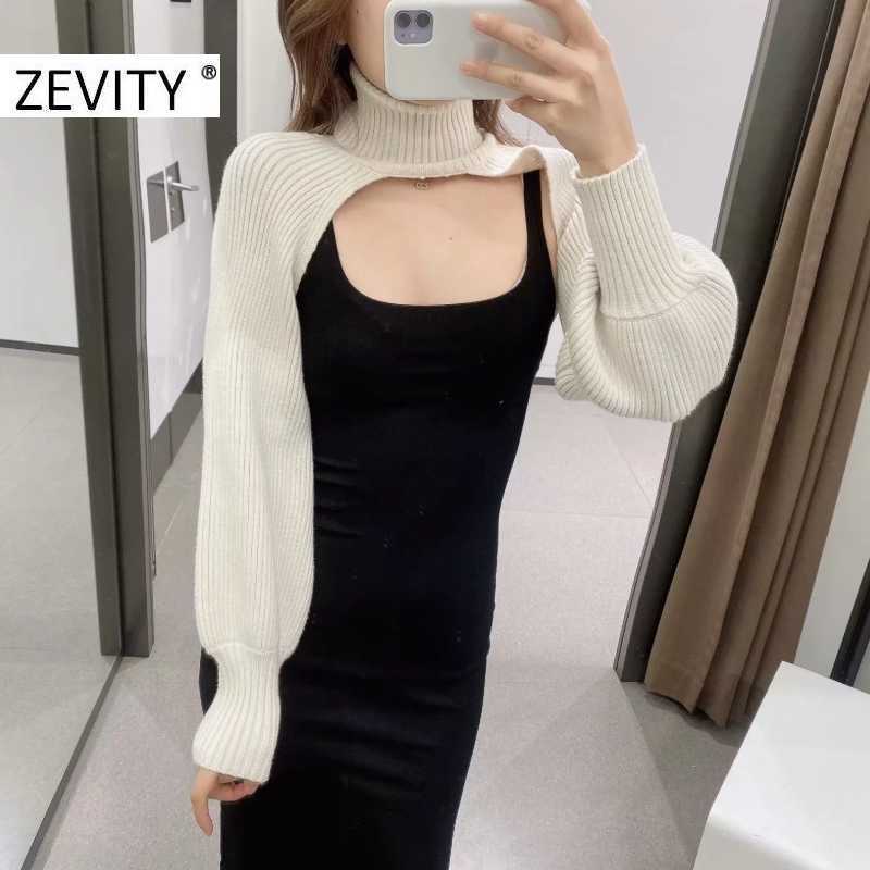 Zevity women fashion turtleneck collar lantern sleeve knitting sweater female long sleeve casual sweaters chic tops S398 210603