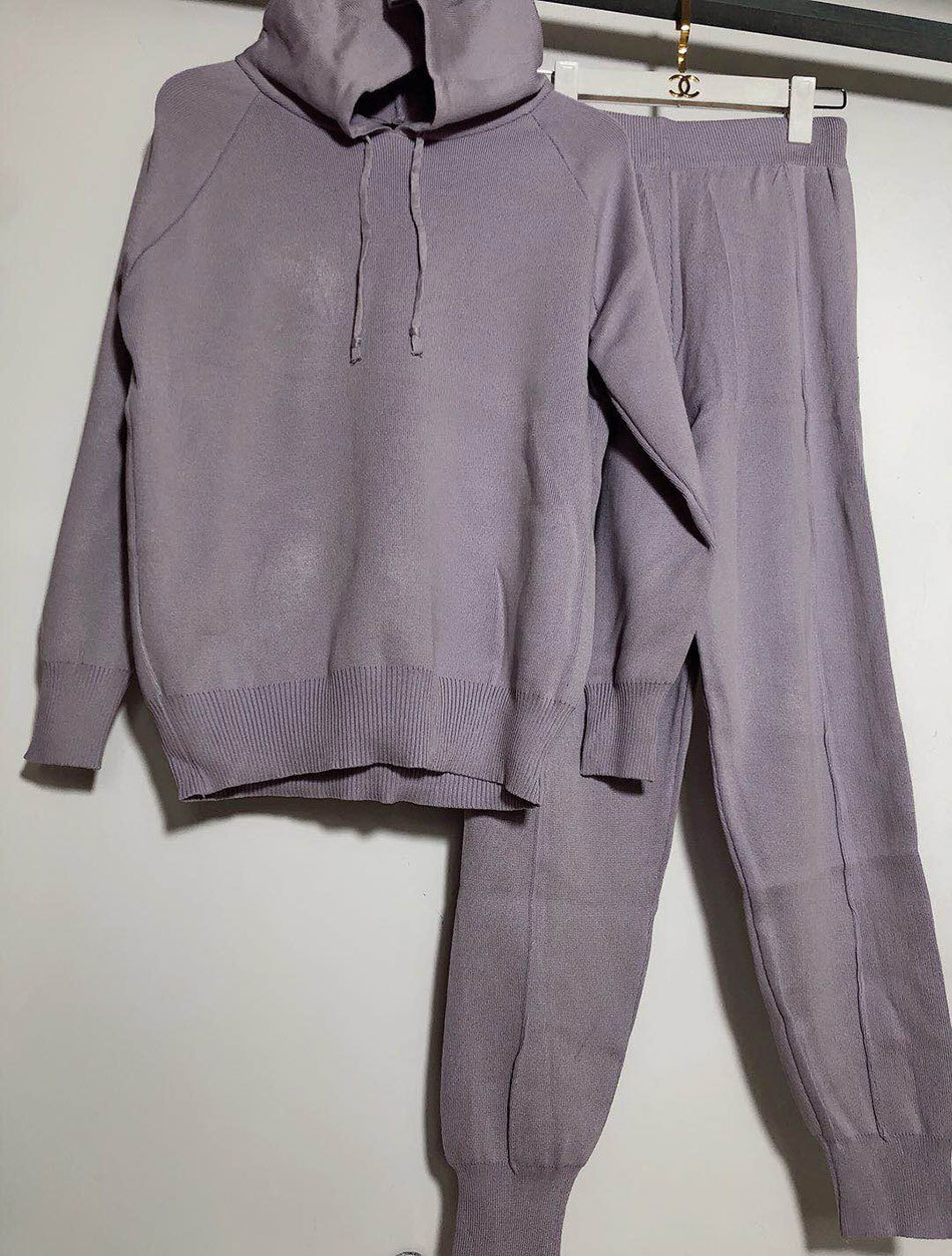 Free Hoodie Knitted Sweater Set Women's Casual Long Sleeve Hooded Collar & Elastic Pants Two Piece 210524