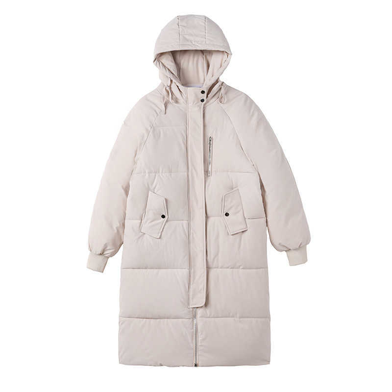 Korean casual mid-length down padded jacket women's long section over the knee loose and thick fashion bread 211013