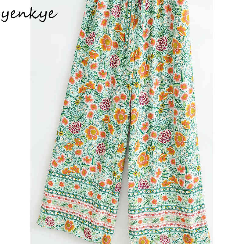 Floral Print Sexy Sling Jumpsuit Women Sleeveless With Belt Holiday Casual Boho Romper Summer Long Overalls monos mujer 210430