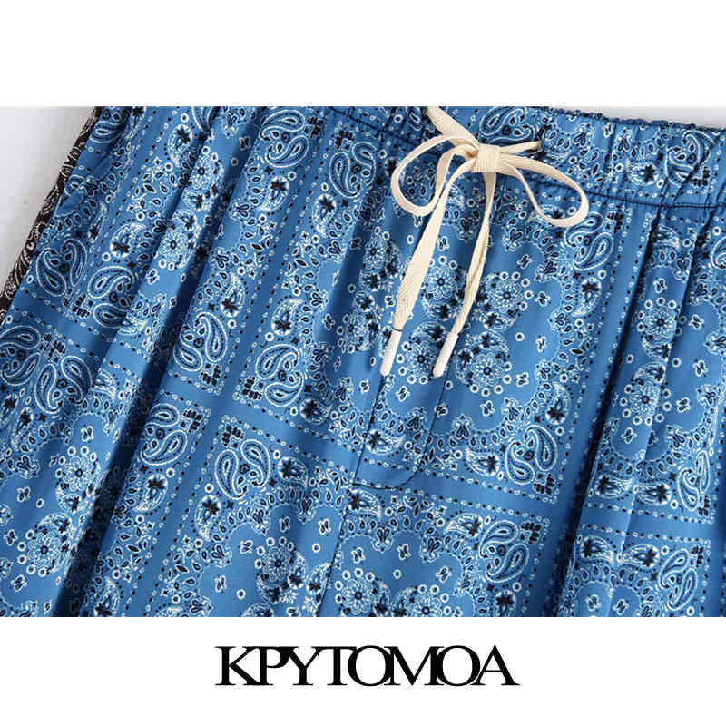 Women Fashion Patchwork Print Side Pockets Pants High Elastic Waist Drawstring Female Ankle Trousers Mujer 210420