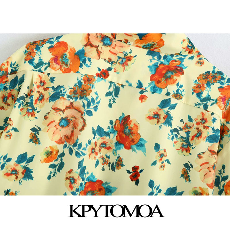 Women Fashion With Pockets Floral Print Loose Blouses Short Sleeve Button-up Female Shirts Blusa Chic Tops 210420