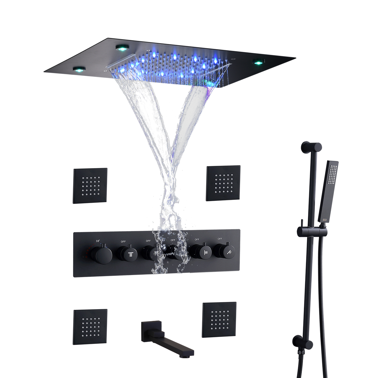 DULABRAHE Waterfall Thermostatic LED Rain Shower System 14 X 20 Inch Rectangle Luxury Ceil Mounted Head Bathroom Mixer Faucet Set
DULABRAHE Waterfall Thermostatic LED Rain Shower System 14 X 20 Inch Rectangle Luxury Ceil Mounted Head Bathroom Mixer Faucet Set