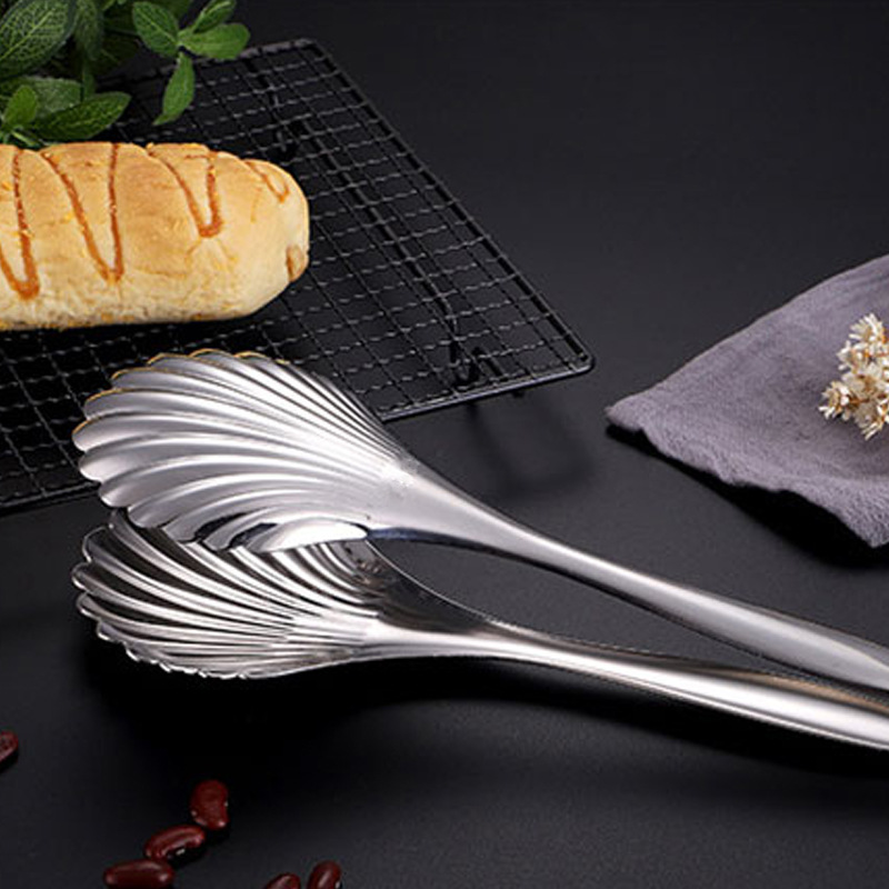 Food Tong Stainless Steel Versatile Shell Shape Bread Tongs Cooking Clip Clamp Salad Tools Grill Kitchen RRD7712 Free shipping
