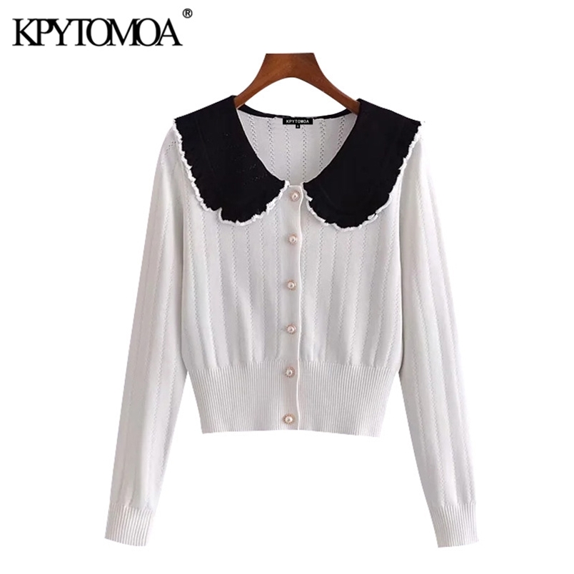Women Fashion With Bejewelled Buttons Cropped Knit Cardigan Sweater Long Sleeve Female Outerwear Chic Tops 210420