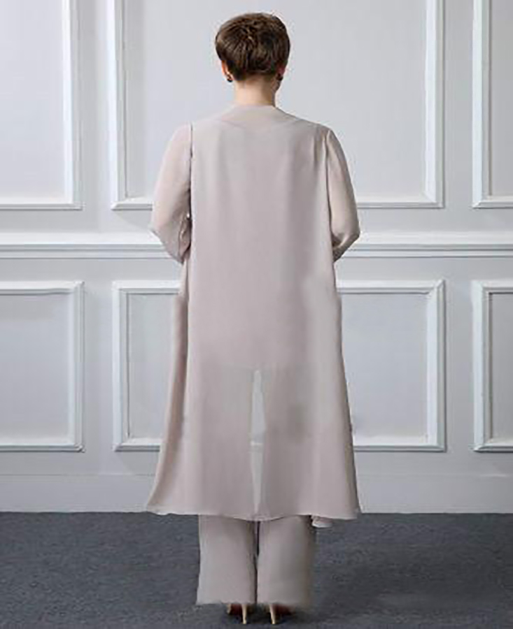 Chic Spring Chiffon mother of the bride pant suits 3 Piece Casual Groom Mother Gowns With Coat Jacket And Trousers For Wedding Guest