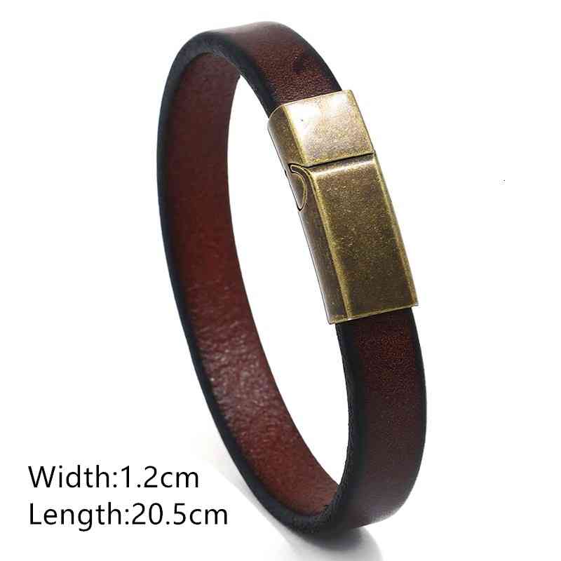 Men Jewelry Punk Brown Braided Leather Bracelet for Stainless Steel Magnetic Clasp Fashion 20.5cm Bangles Gifts