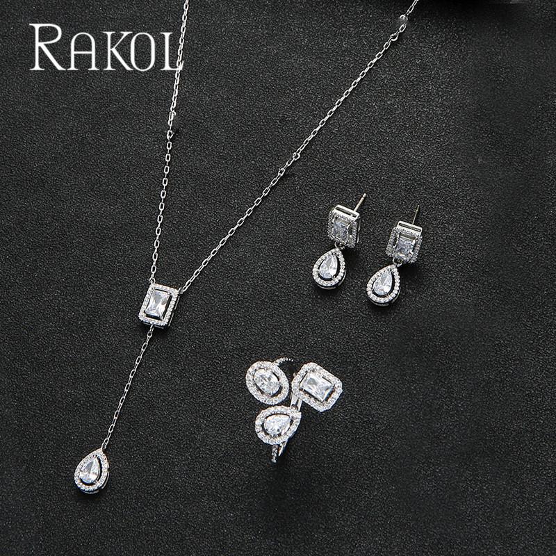 Earrings & Necklace RAKOL Trendy Teardrop Cubic Zirconia Ring Jewelry Sets For Women Bridal Wedding Dress Accessories Mujer Moda, Silver
Earrings & Necklace RAKOL Trendy Teardrop Cubic Zirconia Ring Jewelry Sets For Women Bridal Wedding Dress Accessories Mujer Moda, Silver