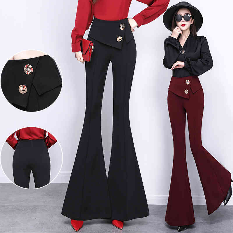 Pants & Capris Slim High Waist Plus Size Black Mermaid Flare Pant Women Wild Vintage Fashion Style Pantalones De Mujer 210429