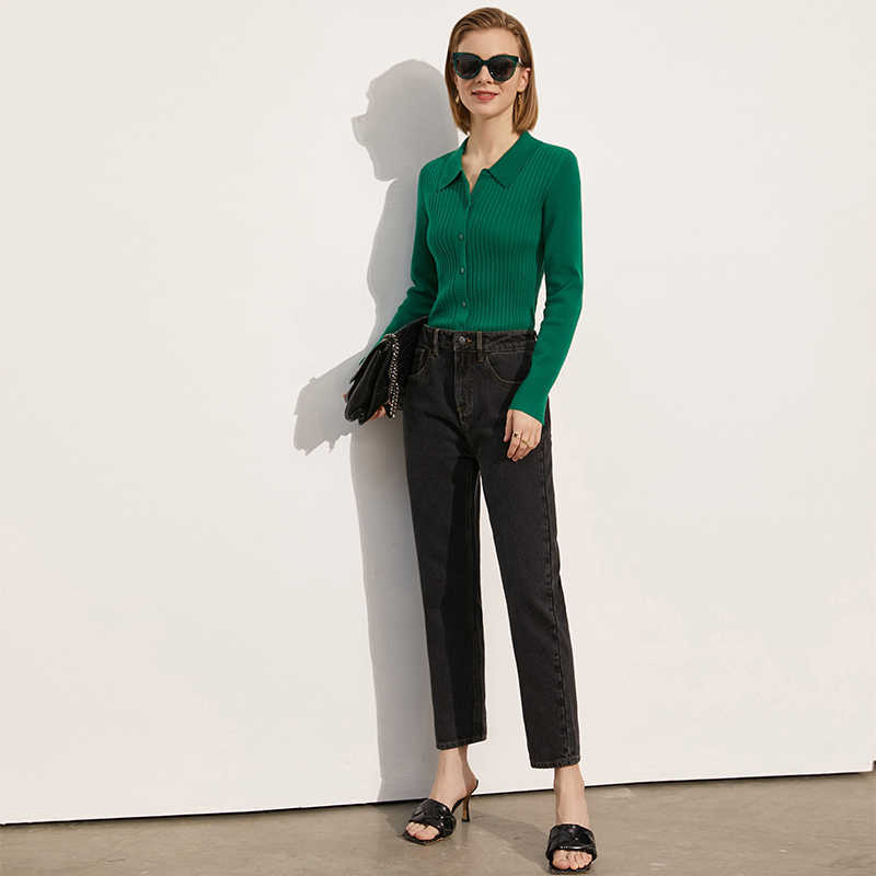 Minimalism Spring Women's Sweater Tops Causal Solid Lapel Slim Fit Women Pullover Single Breasted Female Cardigan 12140256 210527