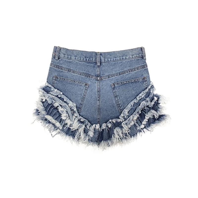 Patchwork Tassel Denim Shorts For Women High Waist Casual Sexy Female Fashionable Clothing Style 210521