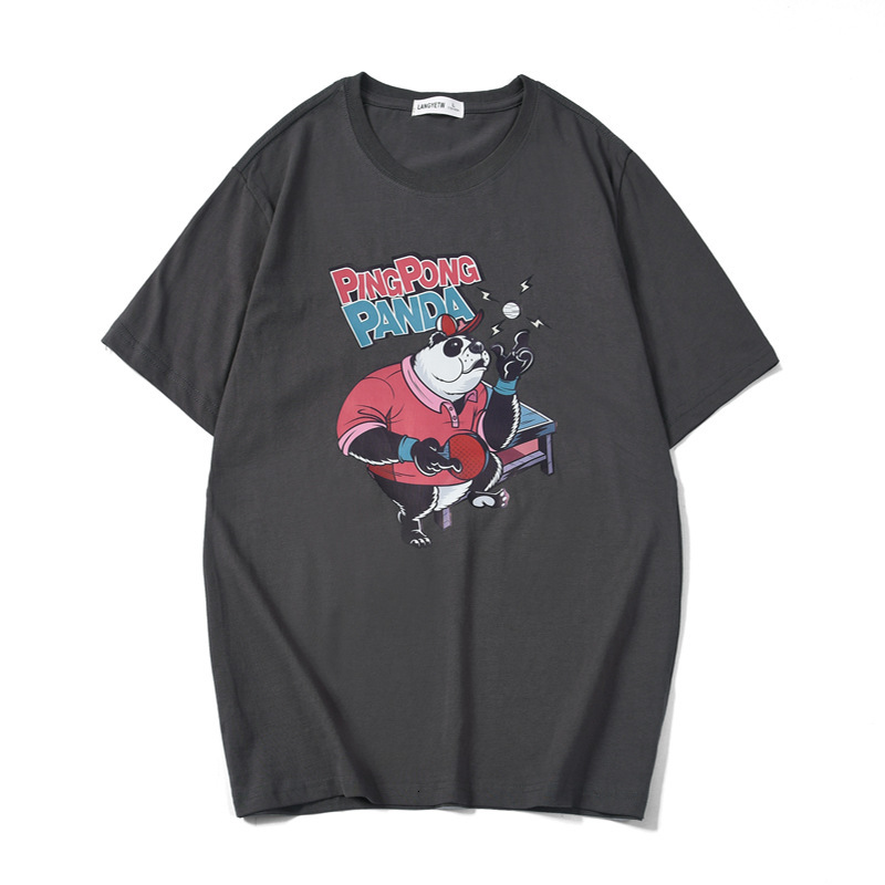 t shirt cotton men's short sleeve cartoon panda print half fashion brand large loose summer top, White;black
t shirt cotton men's short sleeve cartoon panda print half fashion brand large loose summer top, White;black