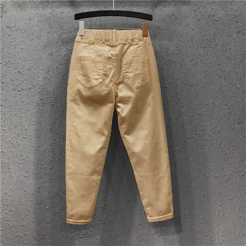 Arrival Summer Women Harem Pants Allmatched Casual Cotton Denim Elastic Waist Plus Size Yellow White Jeans D321 210922