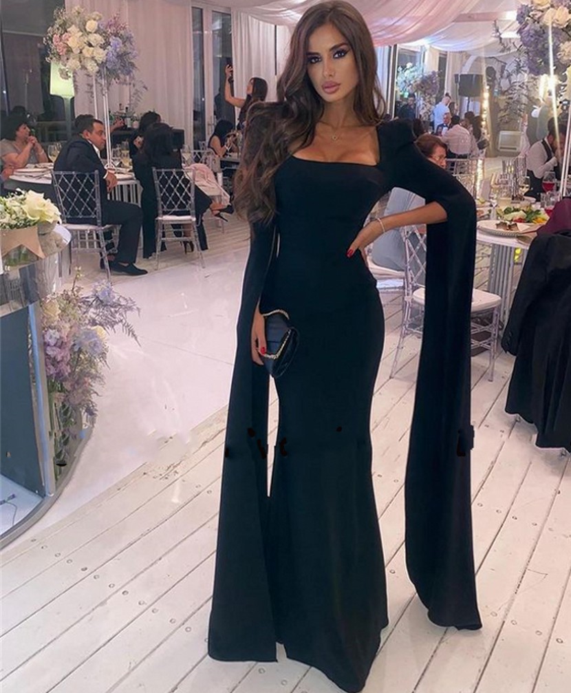 Modern Black Saudi Arabia Bridal Prom Dresses 2022 Long Sleeves Strapless Evening Dress Formal Night Party Gowns Vestidos